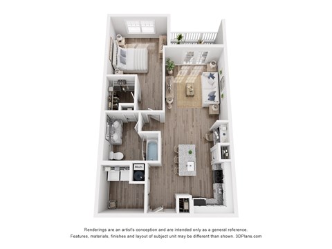 Floor plan for 1 bed, 1 bath, 865 sqft